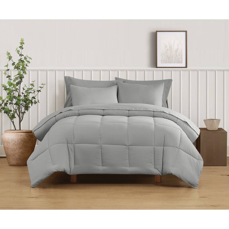 Truly Soft Green Recycled Solid Comforter Set - Grey - Queen - 3 Piece