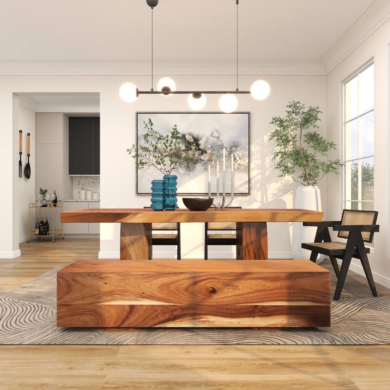 Brown Wood Block Bench with Elevated Base