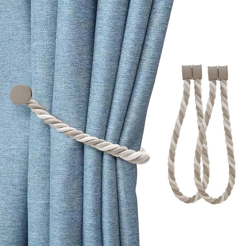Magnetic Braided Cord Curtain Tieback Durable Woven Design Easy Use - Beige/Off White - Pack of 2