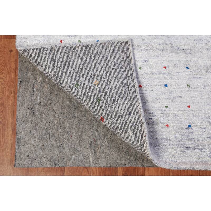 Hand Knotted Oriental Viscose Silk Carpet Tribal Stripe Greys & Charcoal Gabbeh Area Rug - 9' 8'' X 8' 2''