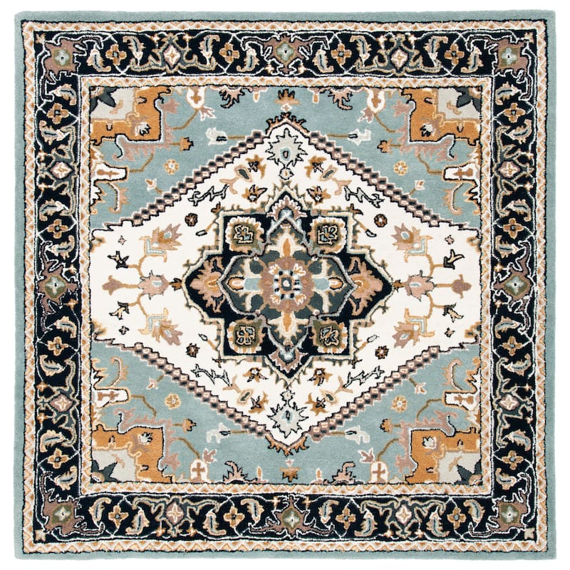 SAFAVIEH Handmade Heritage Asia Traditional Oriental Wool Rug - 8' Square - Grey/Green