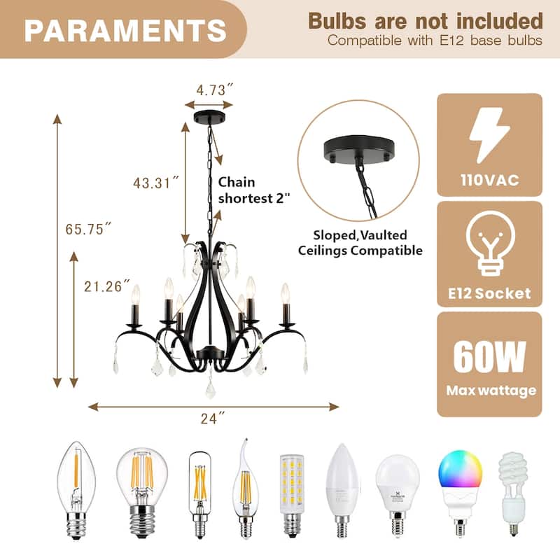 6-Lights Farmhouse French Country Chandelier