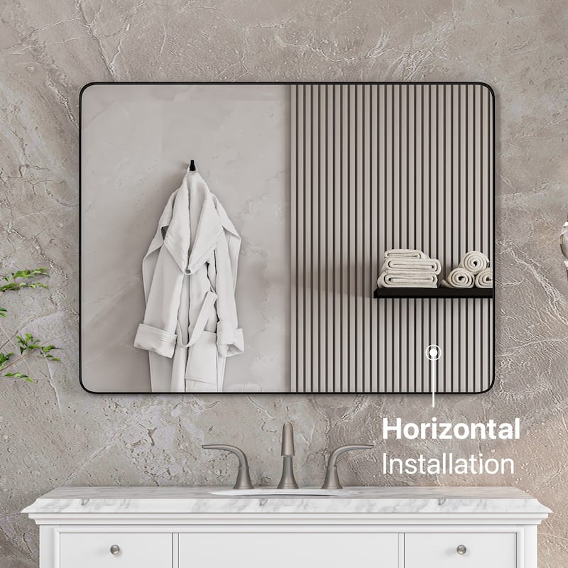Eviva Harmony 30" x 40" Rectangular Black Metal Framed Mirror - N/A