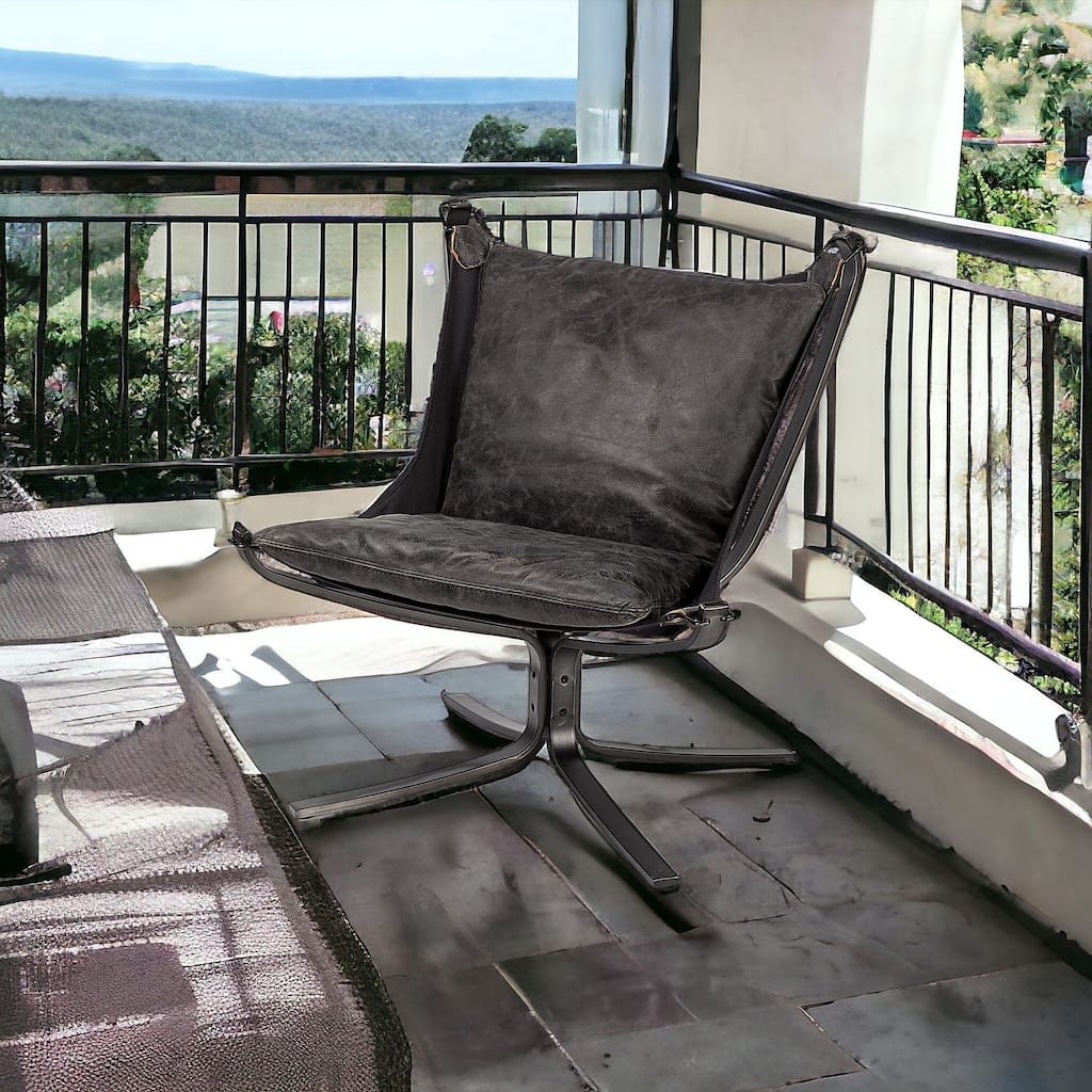 HomeRoots 28" Black Distressed Wingback Chair - 27.75 in. x 32.75 in. x 29.50 in.