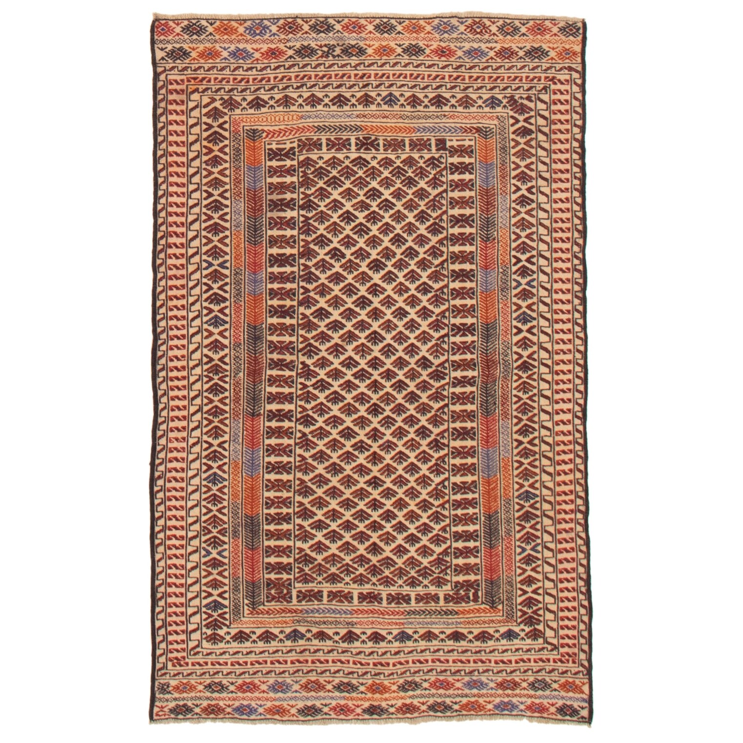 ECARPETGALLERY Flat-weave Shiravan SMK Ivory, Red Wool Tapestry Kilim - 3'10 x 6'1