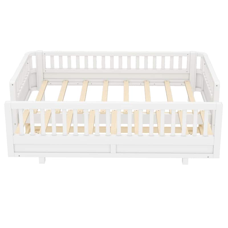 Adjustable Platform Bed Frame with Safety Guardrail for Kids, Guests