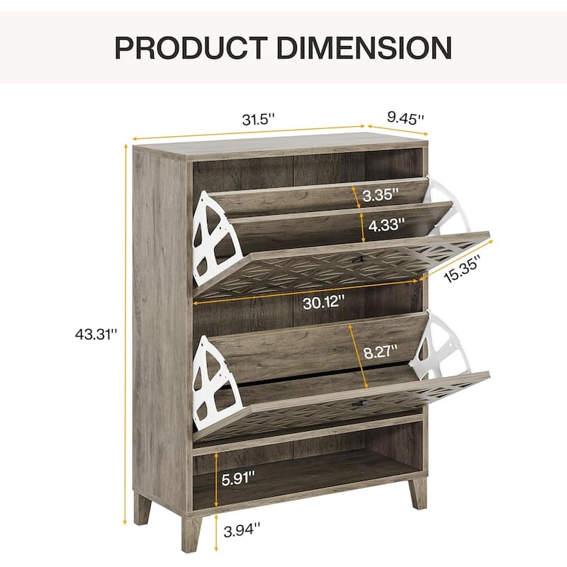 Narrow Hidden Shoe Storage Cabinet with 2 Flip Drawers