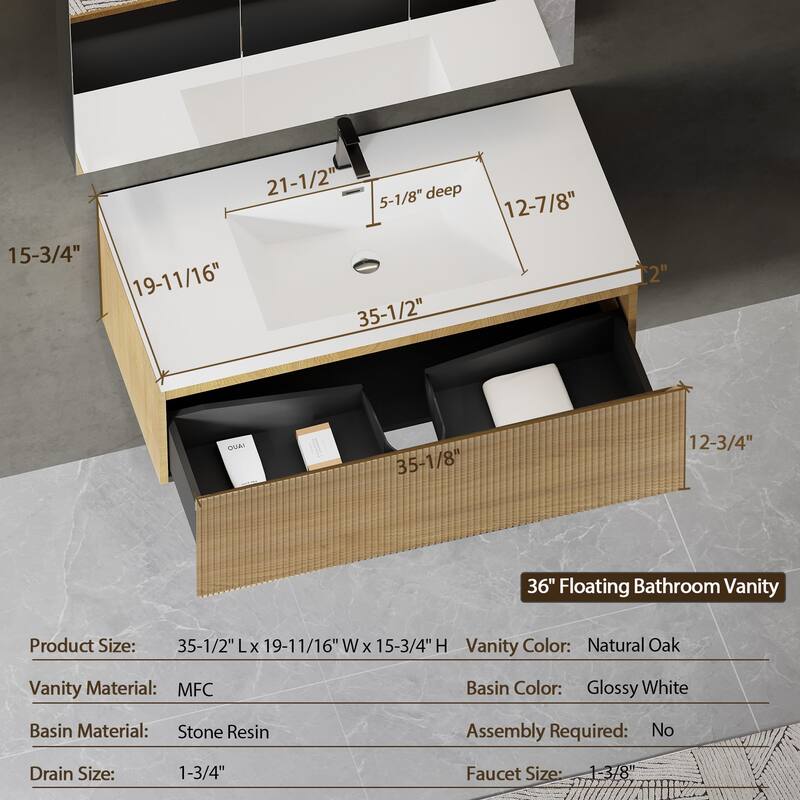Wall Mounted Bathroom Vanity with Solid Surface Sink