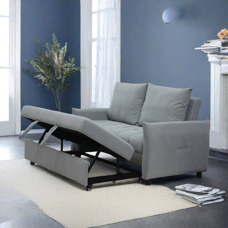 3 in 1 Sleeper Sofa Bed, Light Blue Fabric, 57x35x36 inches - Multi-Color