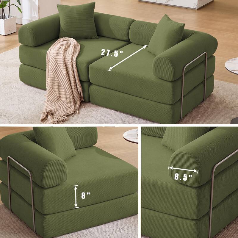 Modular Couch Sofa Bed, Convertible Design with Removable Armrests,Folding Mattress Couch for Small Spaces ,No Assembly
