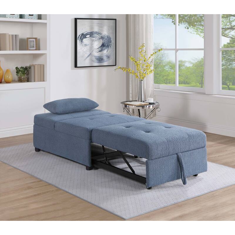 Blue Gray Sherpa Convertible Sofa Chair with Pull - out Bed and Adjustable Backrests