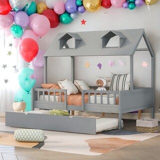 Full Size House Bed Wood Bed With Twin Size Trundle