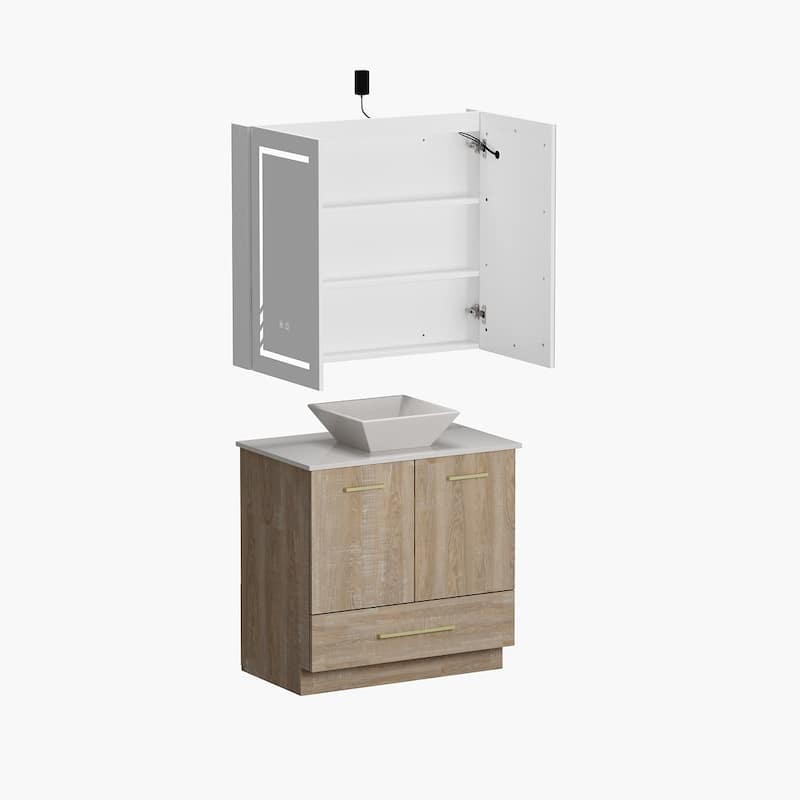 Contemporary Vanity Set Ceramic Basin and Chic Medicine Cabinet Combo