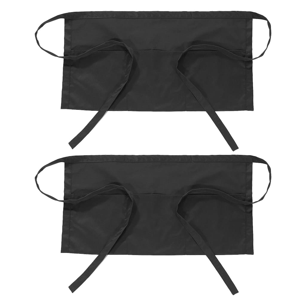 Waist Apron, 2 Pack Waitress Short Apron with 3 Pockets - 30 x 60cm