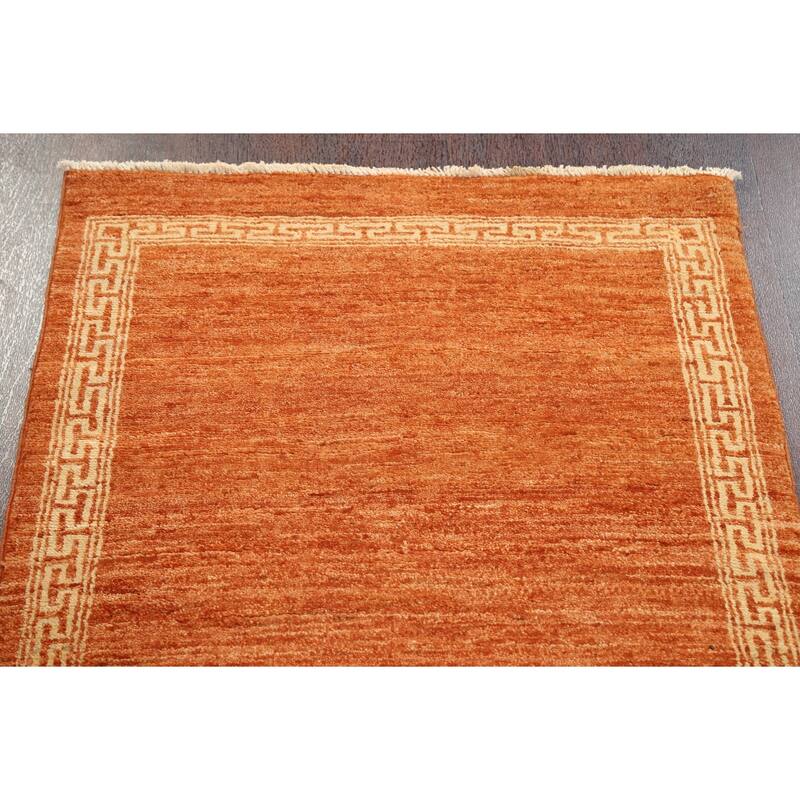 Orange Bordered Oriental Gabbeh Kashkoli Wool Runner Rug Hand-knotted - 2'8" x 8'11"
