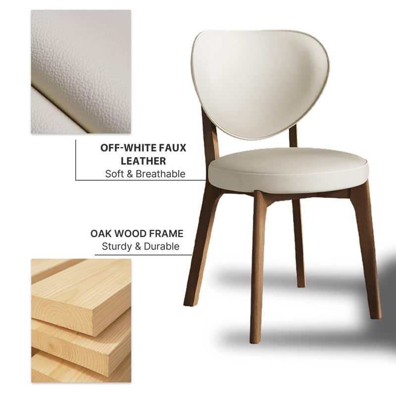 Mid-Century Modern Beige PU Leather Dining Chairs, Fully Assembled with Solid Wood Legs