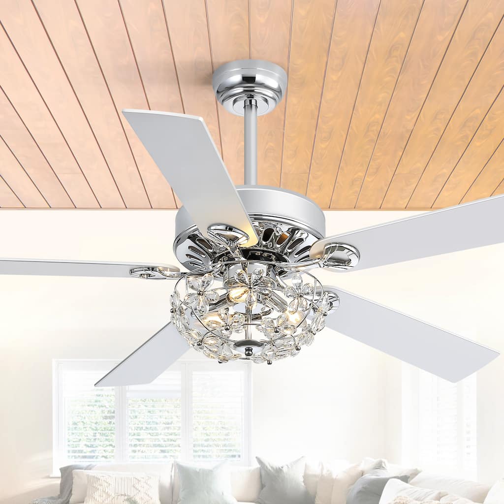 52 Inch 5-Blade Chrome Ceiling Fan with Light and Remote