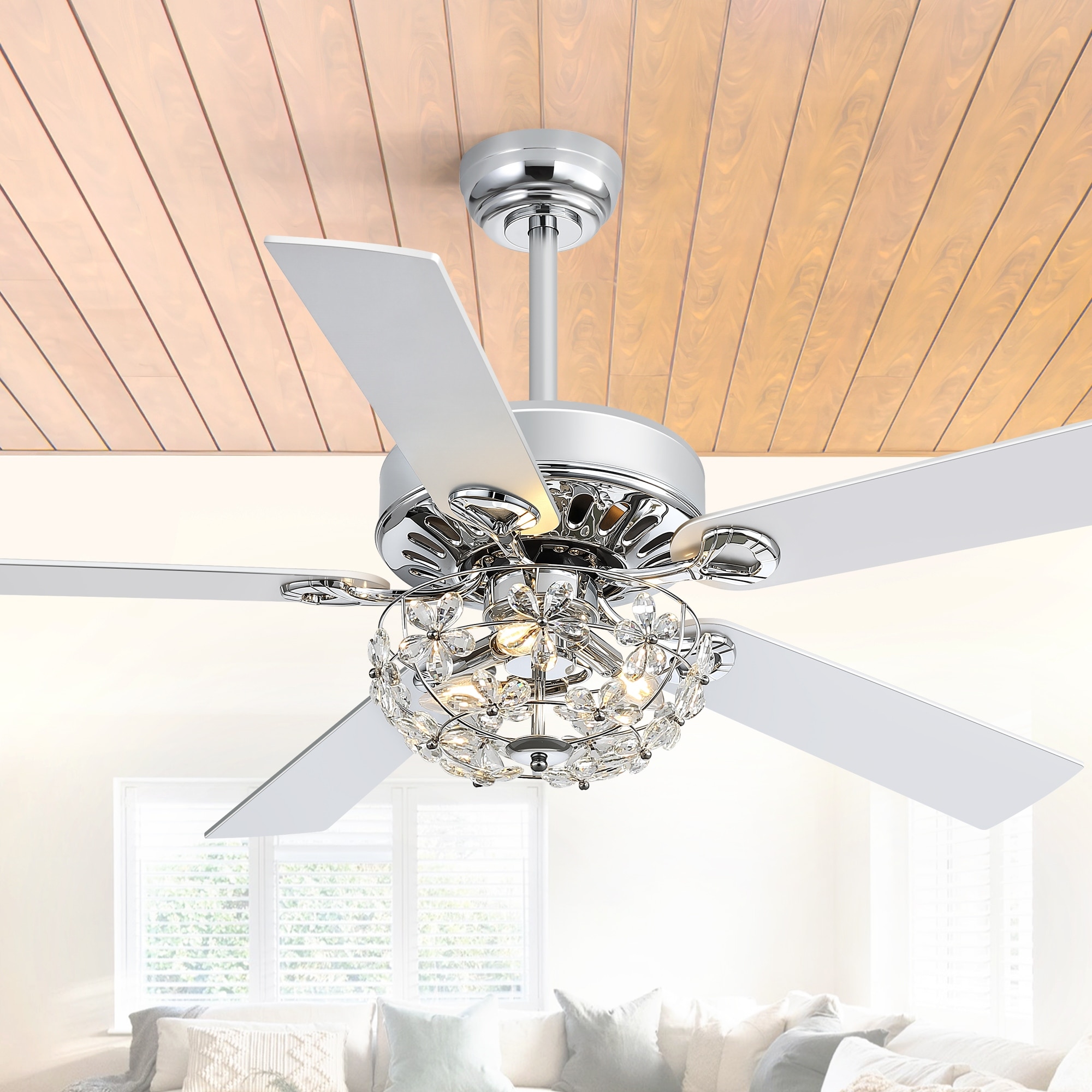Airsurfer 52-IN Crystal Ceiling Fan Fandelier with Remote(Satin Nickel)