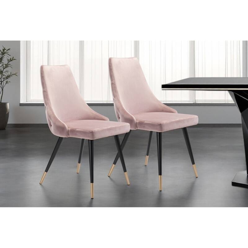 HomeRoots Set of Two Tufted Pink And Black Upholstered Velvet Windsor Back Dining Side Chairs