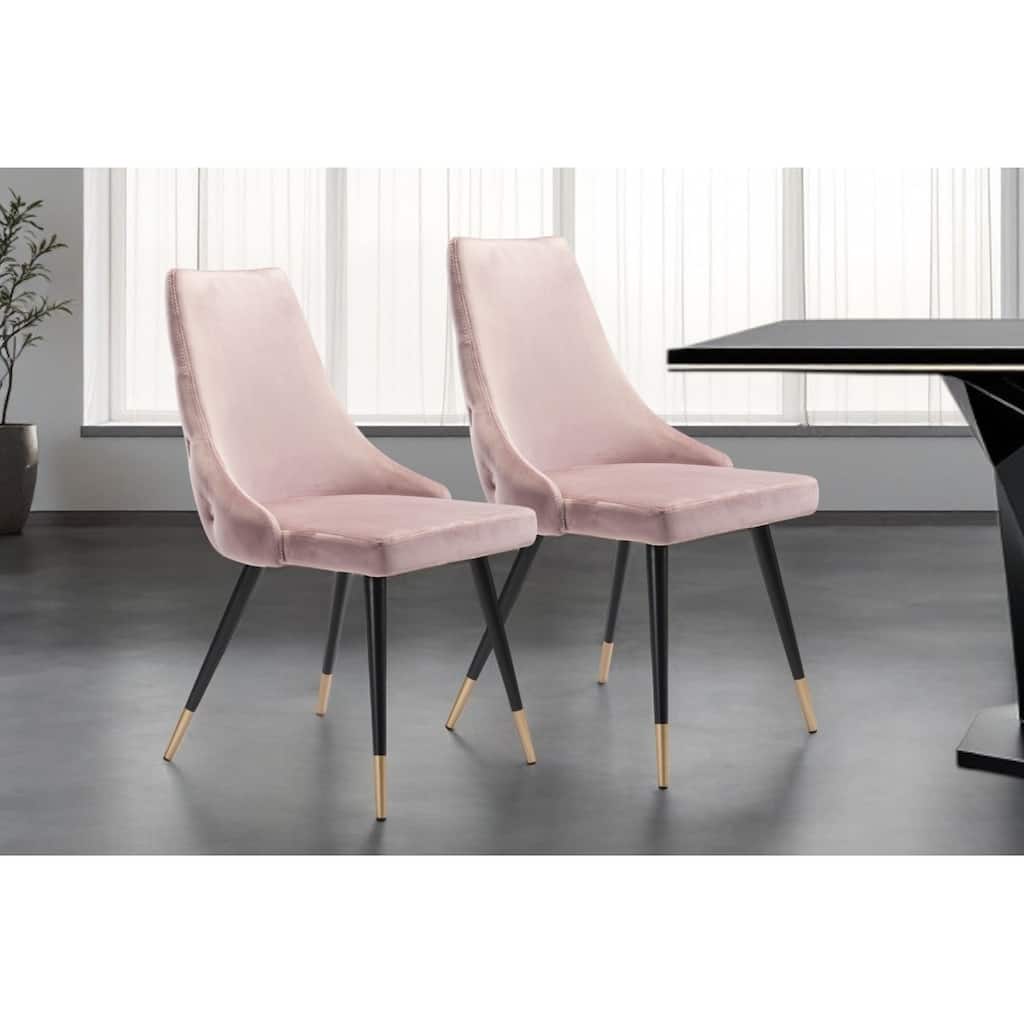 HomeRoots Set of Two Tufted Pink And Black Upholstered Velvet Windsor Back Dining Side Chairs