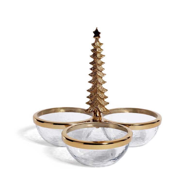 Foret d'Hiver Silver Glass and Metal Trio Condiment Set - Gold