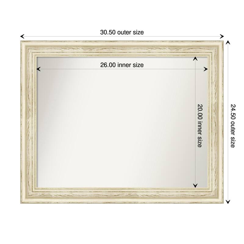 Country White Wash Framed Non-Beveled Custom Wall Mirror, Bathroom Vanity Mirror - Outer Size: 30.5 x 24.5
