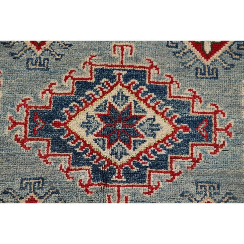 Geometric Blue Kazak Accent Rug Hand-Knotted Wool Carpet - 3'4" x 5'3"