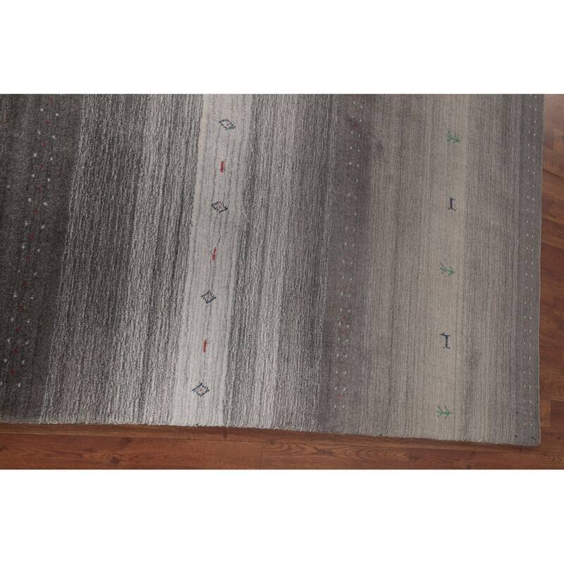 Striped Gabbeh Indian Area Rug Handmade Grey Tribal Wool Carpet - 5'6"x 7'6"