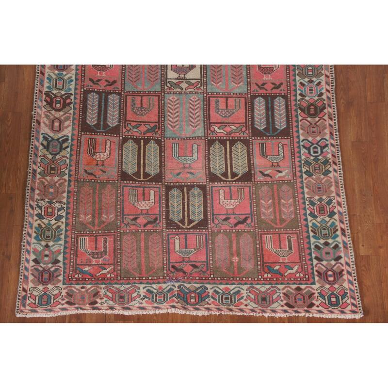 Hand Knotted Oriental 100% Wool Carpet Traditional All-Over Pink Bakhtiari Area Rug - 9' 3'' X 4' 8''