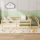 preview thumbnail 3 of 3, Sturdy Structure Wood Floor Bed with Guardrail and Fence for Kids, Montessori Bed Full Size, Natural
