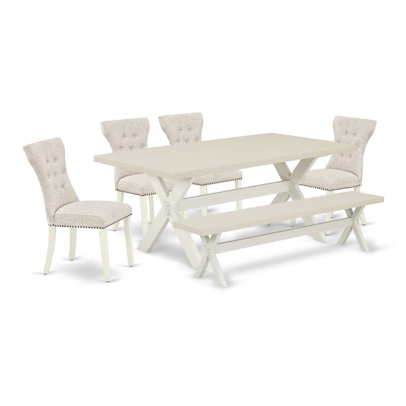 East West Furniture Table Set- a Dining Room Table with X-Legs and Doeskin Linen Fabric Parson Chairs, Off-White(Pieces Options)