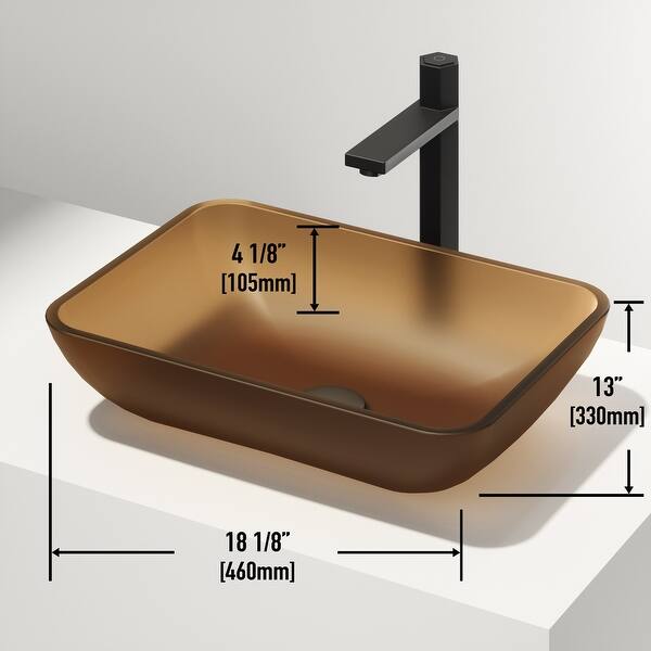 dimension image slide 1 of 2, VIGO Sottile 18"L x 13"W Glass Vessel Sink and Gotham 12"H Faucet Set
