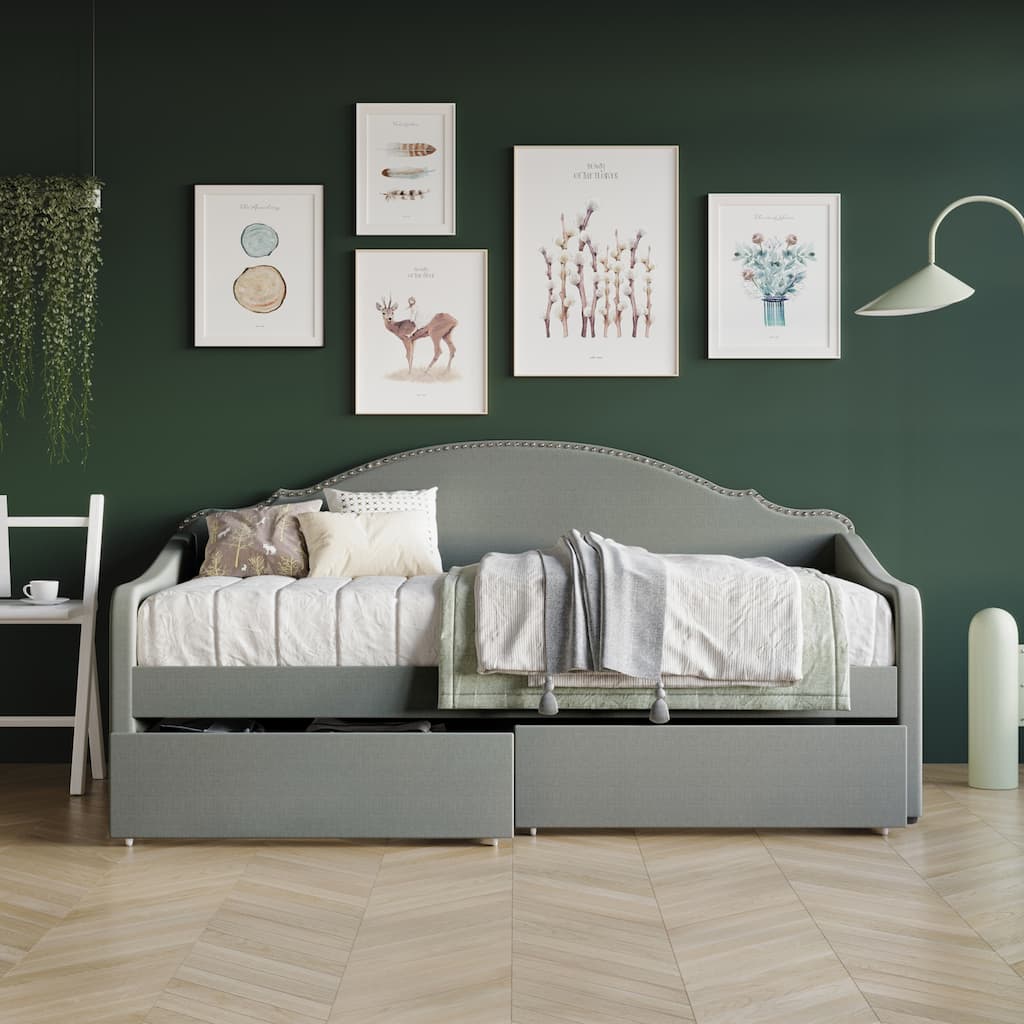 CraftPorch Twin Size Daybed In Linen With Storage