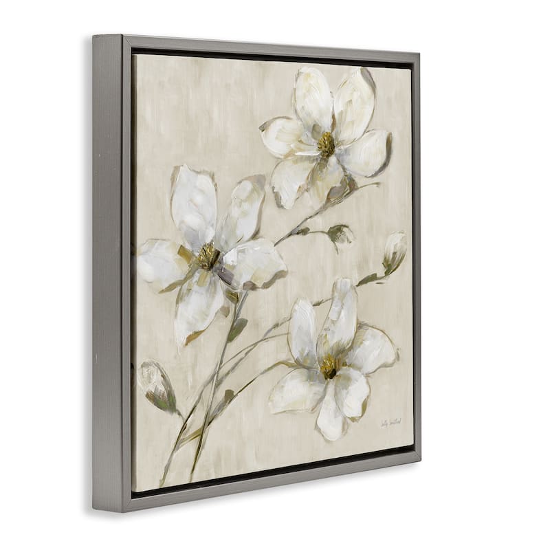 Stupell Neutral Tone Dogwood Flowers Framed Floater Canvas Wall Art Design By Sally Swatland