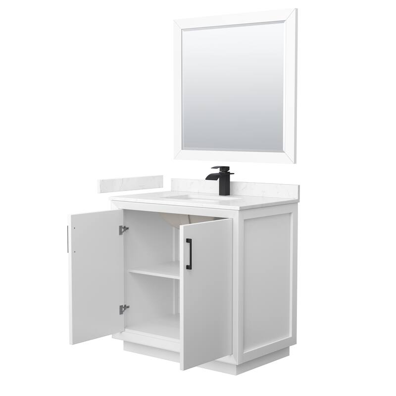 Strada 36-Inch Single Vanity Set, Cultured Marble Top, 34-Inch Mirror