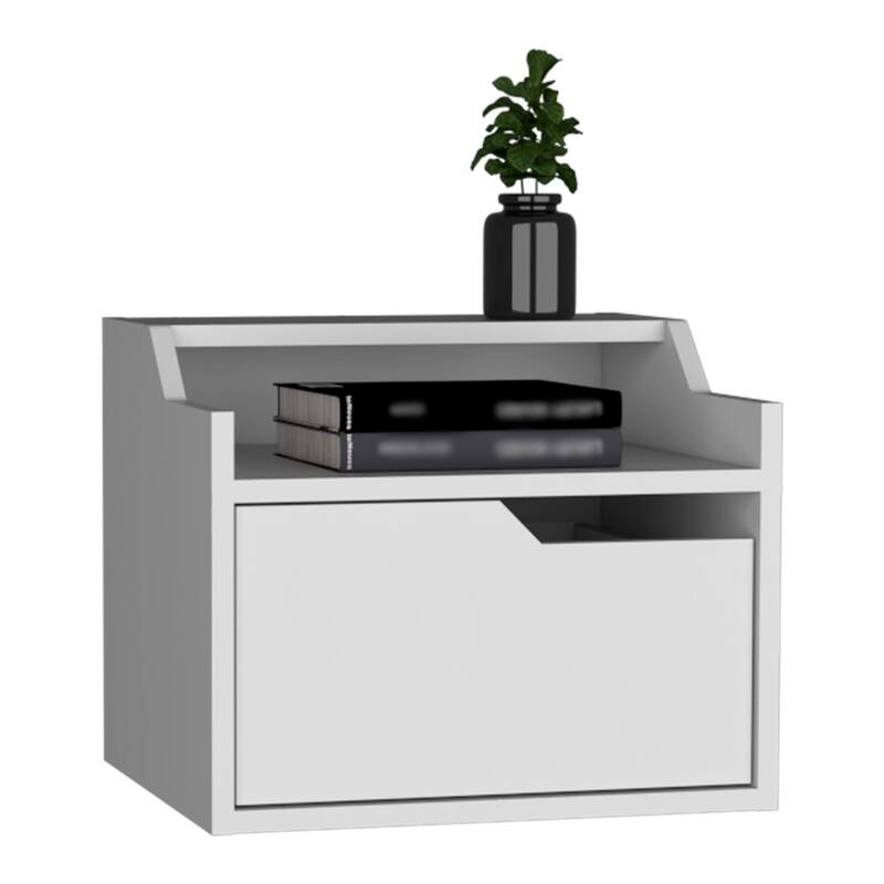 Modern Floating Nightstand with Dual-Tier Design and Spacious Drawer Storage, White