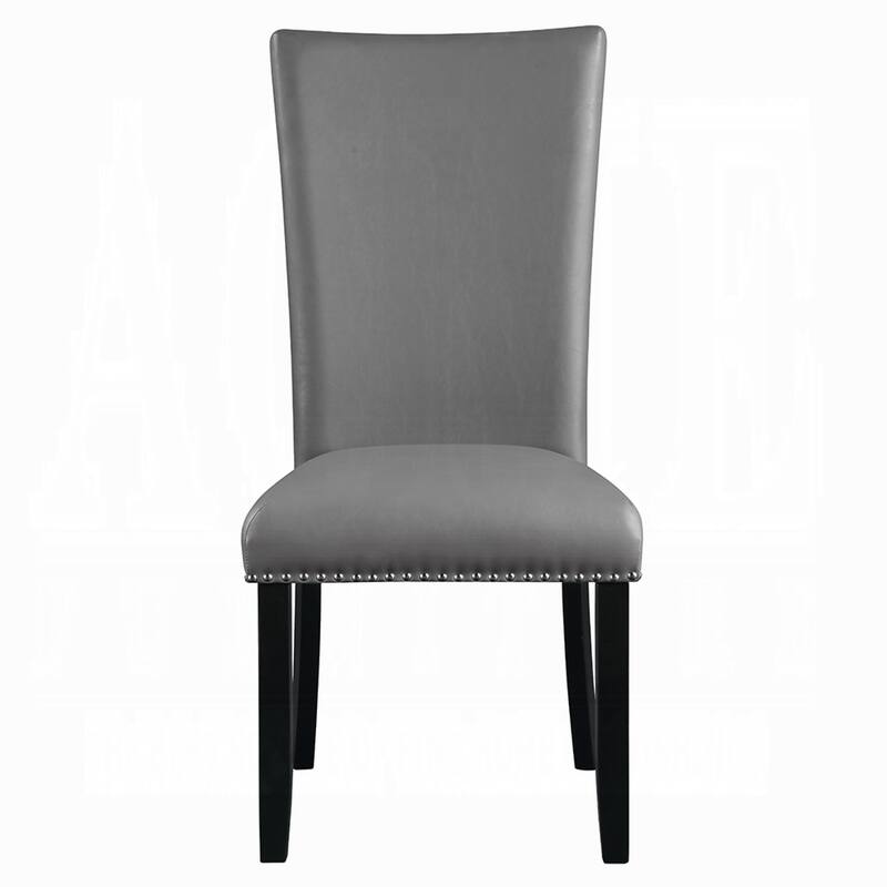 Aline Side Dining Chair Set of 2, Gray Faux Leather, Nailhead Trim