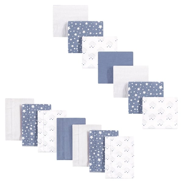 slide 1 of 1, Hudson Baby Infant Boy Cotton Flannel Burp Cloths and Receiving Blankets, 14-Piece, Cloud Mobile Blue, One Size One Size - Cloud Mobile Blue