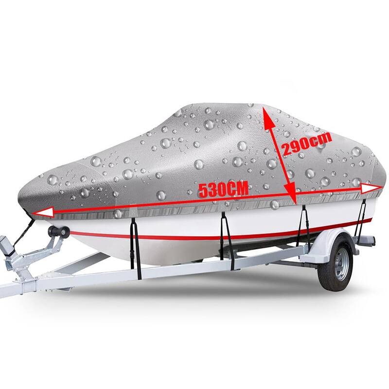 Boat Cover 420D Silver-coated Oxford Cloth Trailerable Boat Covers, for Bass Boat, V-Hull Tri-Hull Boat, Fish & Ski Boat
