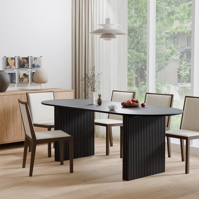 Dovelina Modern Oval Wooden Dining Table Sturdy Fluted Base for 8 People