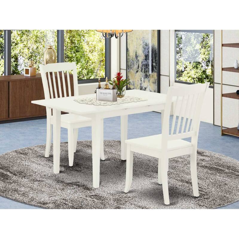 HomeStock 3-Piece Linen White Finish Rectangular Solid Wood Top With Butterfly Leaf Dining Table Set