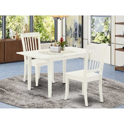 HomeStock 3-Piece Linen White Finish Rectangular Solid Wood Top With Butterfly Leaf Dining Table Set