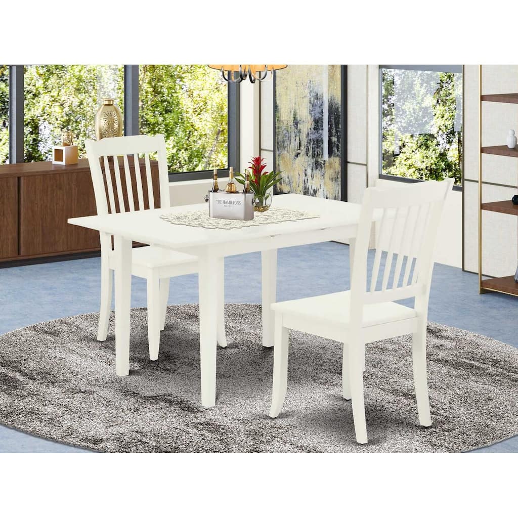 HomeStock 3-Piece Linen White Finish Rectangular Solid Wood Top With Butterfly Leaf Dining Table Set