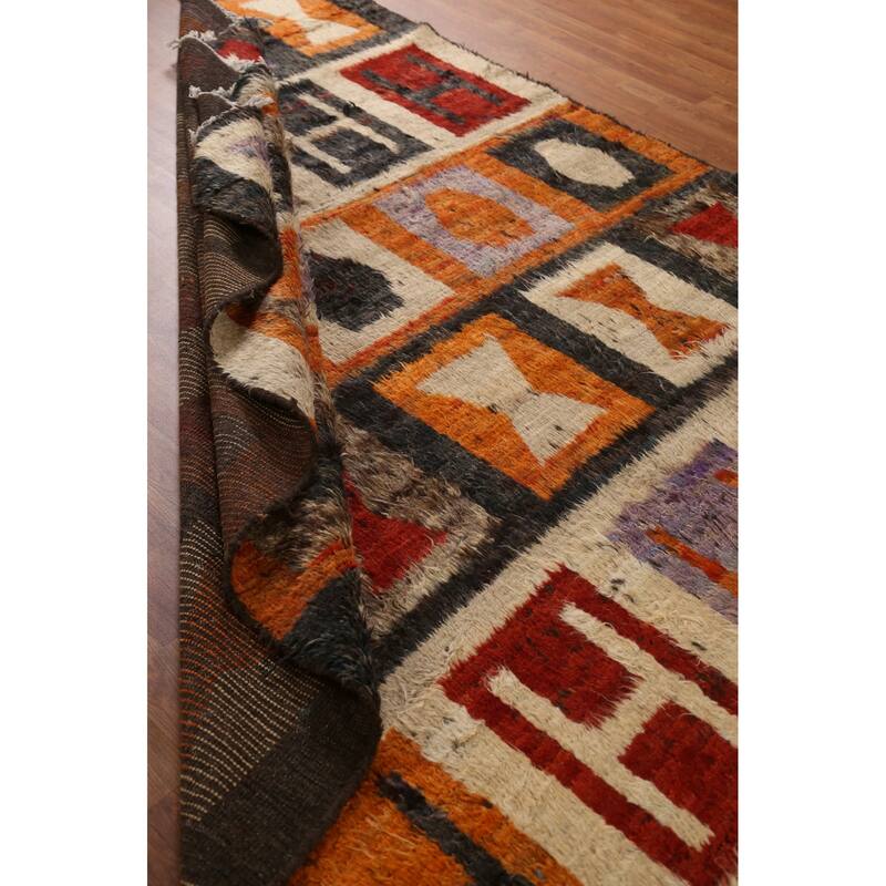 Hand Knotted Oriental 100% Wool Carpet Modern Tribal Multi-Colored Moroccan Area Rug - 9' 7'' X 6' 9''