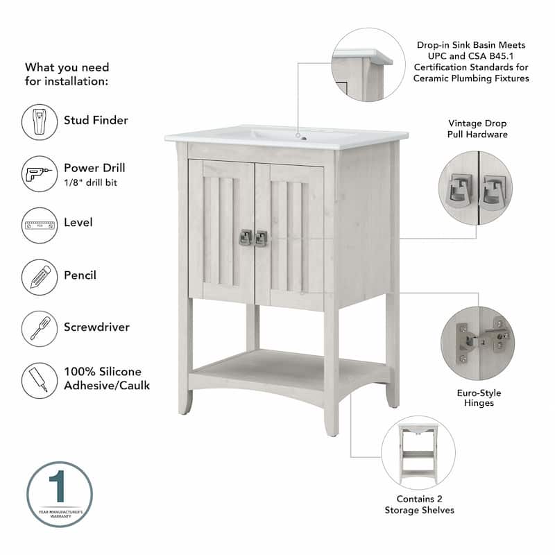 Salinas 24W Bathroom Vanity Sink & Medicine Cabinet by Bush Furniture