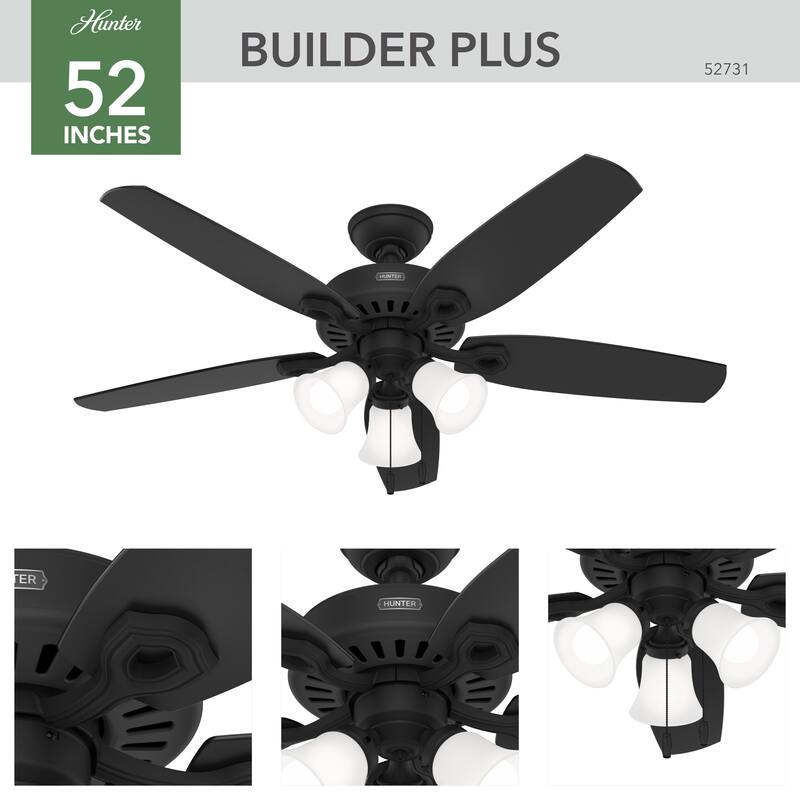 Hunter 52" Builder Ceiling Fan with LED Light Kit and Pull Chain - DC Motor - Casual, Traditional - ENERGY STAR