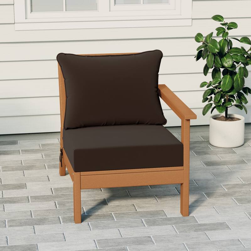 Birchwood All Weather HDPE Outdoor Patio Deep Seating Teak Right Arm Facing Chair With Cushions (1-Piece) - Teak/Brown