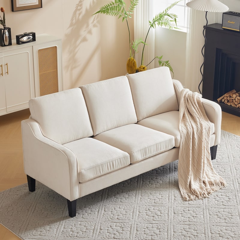 Erommy 3 Seat Sofa, 72" Sofa Couch for Living Room, Modern Fabric Couch with 4 Wood Legs, 2 Metal Support Rods for Bedroom