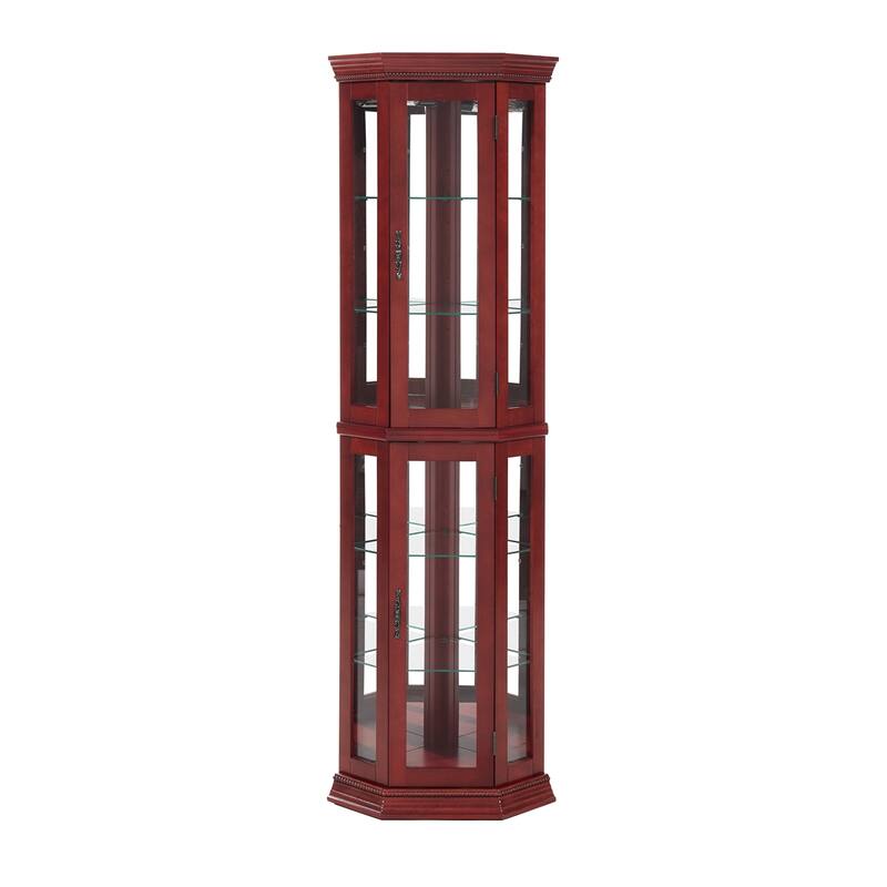 Corner Cabinet Lighted Glass Display Shelf Shelving Bar Cabinet - Cherry