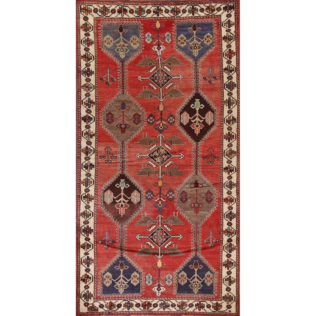 Hand Knotted Oriental 100% Wool Carpet Traditional Tribal Red Shiraz Area Rug - 9' 5'' X 5' 3''